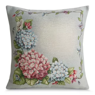 Poszewka na poduszkę 45x45 cm bawełniana, gobelinowa jasnoszara z kwiatowym motywem