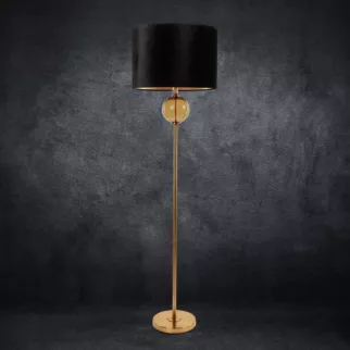 Lampa stojąca do pokoju czarno, złota LEONA z welwetowym abażurem