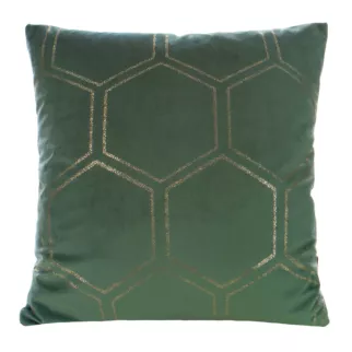 Poszewka na poduszkę 45x45 cm welwetowa ciemnozielona ze złotym wzorem plastra miodu BLINK