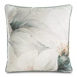 Poszewka na poduszkę 60x60 cm welwetowa, beżowo turkusowa z designerskim nadrukiem zwierzęcym i ozdobną wypustką EVA 5 Eva Minge