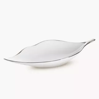 Patera ceramiczna biało-srebrna  w kształcie liścia 13x30x5 cm ABBI