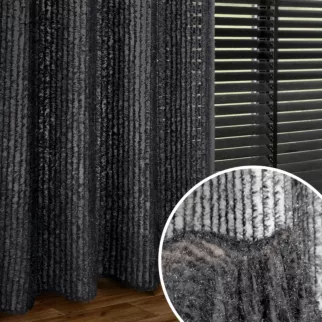 Zasłona czarna zdobiona moherową nicią z tkaniny szyfonowej 135x250 cm przelotka - SELMA - Eva Mingę