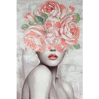 Obraz Obraz AMELI 1 portret kobiety w nakryciu głowy z kwiatów ręcznie malowany na płótnie