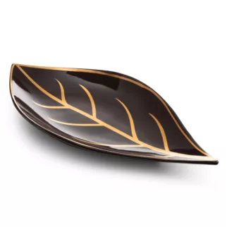 LIMITED COLLECTION Patera dekoracyjna ALISMA brązowo-złota w kształcie liścia CIEPŁO BRĄZÓW