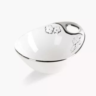 Misa dekoracyjna biało, srebrna zdobiona metalicznymi kwiatami 18x14x8 cm ARIANA