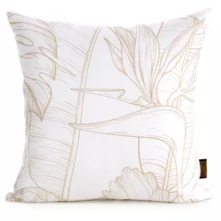 Poszewka na poduszkę 40x40 cm z satyny bawełnianej ciemnobeżowa zdobiona nadrukiem roślinnym SPRING 50