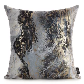 Poszewka na poduszkę 45x45 cm welwetowa, stalowa zdobiona przecieranym metalicznym nadrukiem SOFI