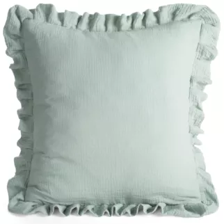 Poszewka na poduszkę 45x45 cm muślinowa z ozdobną falbanką na brzegach szałwiowa MUŚLIN 1