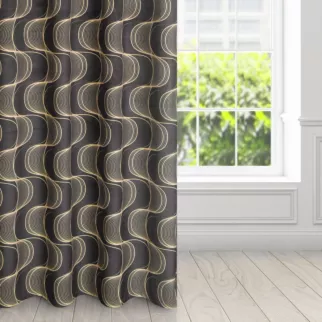 Zasłona czarno, beżowa z wzorem pionowych fal, z welwetu 140x250 cm przelotka - POLA