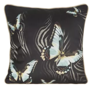 Poszewka na poduszkę 45x45 cm  welwetowa czarno, miętowa z nadrukiem motyli i wypustką na brzegach EVA 15 B Eva Minge