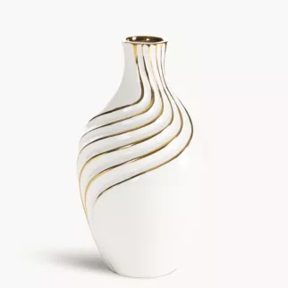 Wazon dekoracyjny biało, złoty zdobiony subtelnymi liniami 14x25 cm ESTELA