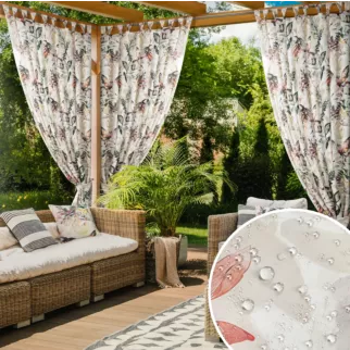 Zasłona biało, stalowa z wodoodpornej tkaniny idealna do ogrodu i na taras 155x220 cm szelki/rzep - GARDEN 2