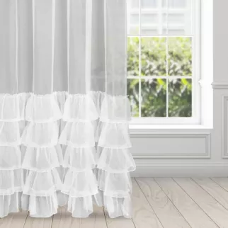 Firana biała z lśniącej organtyna peru z pięcioma falbanami 400x270 cm taśma CHARLOTTE 5