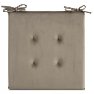 Poduszka na krzesło 40 x 40 x 3 cm  welwetowa ciemnobeżowa z ozdobnym pikowaniem i praktycznymi troczkami GAJA