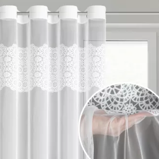 Firana biała z siateczki zdobiona haftowaną aplikacją 140x250 cm przelotka - AFRODYTA