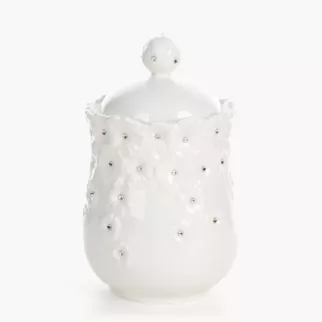 Pojemnik dekoracyjny biały zdobiony w drobne kwiaty z błyszczącym wykończeniem 12x20 cm ELISA