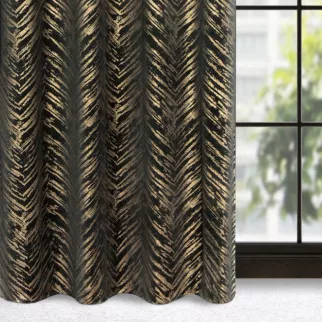 Zasłona czarno, złota z błyszczącym złotym nadrukiem z welwetu 140x250 cm przelotka - SARA