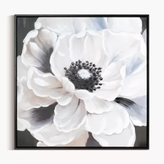 Obraz kremowo, czarny ręcznie malowany na płótnie kwiat 60x60 cm