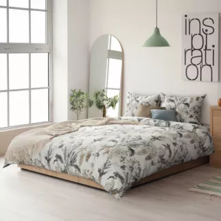 Pościel 160x200 cm bawełniana kolor biały, stalowy z motywem botanicznym SPRING 49