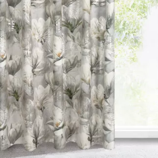 Zasłona stalowo, srebrna z kwiatowym wzorem z welwetu 140x300 cm taśma imitująca flex - SANDY