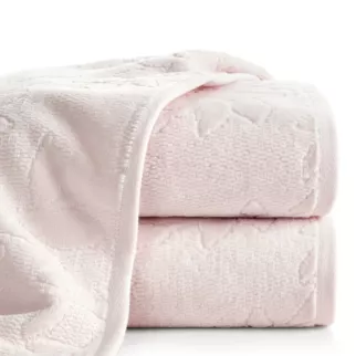 Ręcznik do rąk 30x50 cm bawełniany kolor różowy z wytłaczanym wzorem roślinnym 475 g/m2 FLORIA