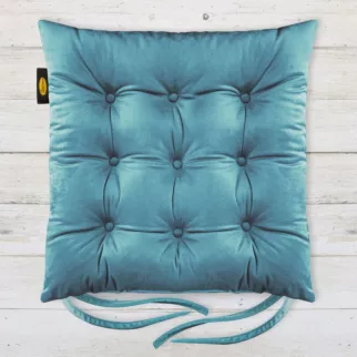 Poduszka na krzesło dwustronna 40 x 40 x 6 cm welwetowa ciemnoturkusowa z dziewięcioma pikowaniami