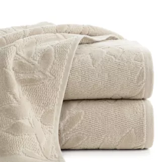 Ręcznik do rąk 30x50 cm bawełniany kolor beżowy z wytłaczanym wzorem roślinnym 475 g/m2 FLORIA