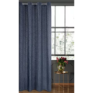 Zasłona welwetowa granatowa we wzór geometryczny 140x250 przelotka - INGA - Pierre Cardin