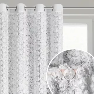 Zasłona biała z szyfonu zdobiona różami 3D 140x250 cm przelotka - ROSES Eva Minge