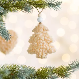 Ozdoba choinkowa CHOINKA z miękkiej tkaniny typu bukla w stylu boho