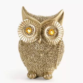 Figurka złota sowa o drobnym strukturalnym wzorze 8x6x11 cm ELDO 2