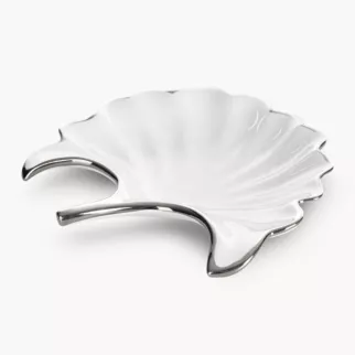 Patera ceramiczna biało-srebrna  w kształcie liścia 21x20x4 cm ABBI