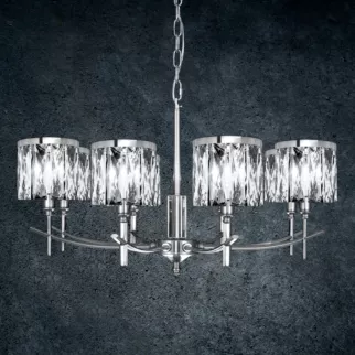 Lampa wisząca do salonu transparentno, srebrna KRYSTAL z kryształkami, z regulacją wysokości