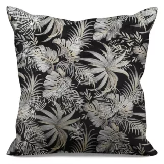 Poszewka na poduszkę 40x40 cm welwetowa, czarno beżowa z modnym, błyszczącym wzorem liści RODOS