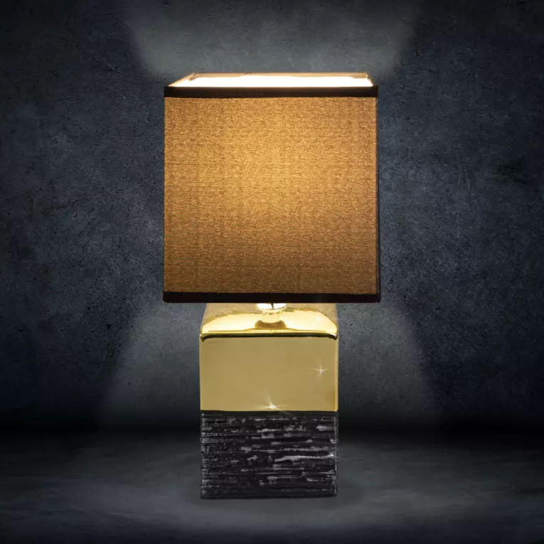 Lampka stołowa BRENDA na dwukolorowej ceramicznej podstawie z abażurem z matowej tkaniny