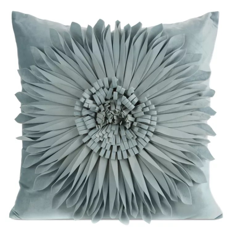 Poszewka na poduszkę 45 x 45 cm z welwetu kolor miętowy zdobiona dużym kwiatem 3D FLORES 3