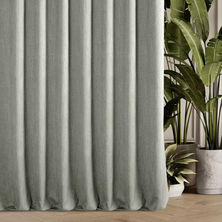 Zasłona szyta na tunelu jasnozielona z tkaniny o naturalnym splocie z efektem melanżu