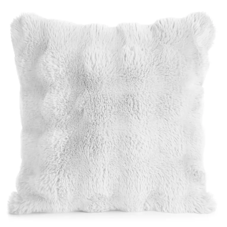 Poszewka na poduszkę 45x45 cm z futerka kolor biały zdobiona efektem 3D LILY