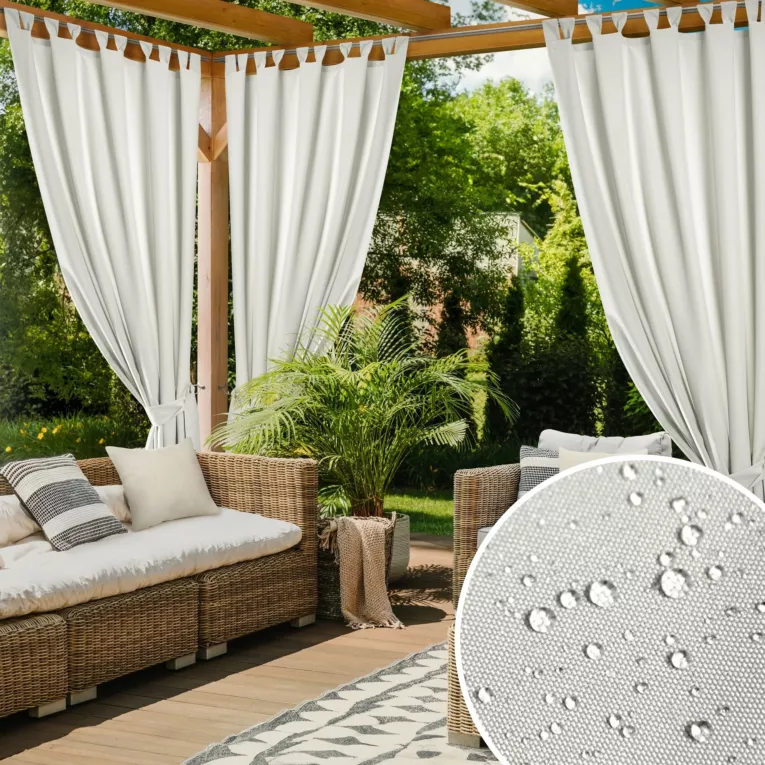 Zasłona kremowa z wodoodpornej tkaniny idealna do ogrodu i na taras 155x200 cm szelki/rzep GARDENIA