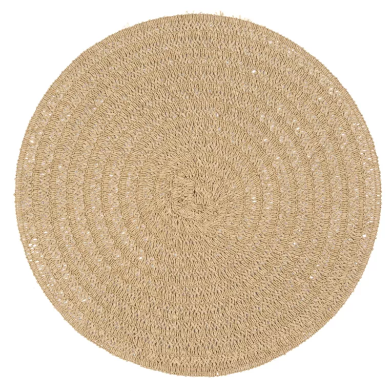 Podkładka okrągła na stół beżowa średnica 38 cm BOHO 9 pleciona z wzorem