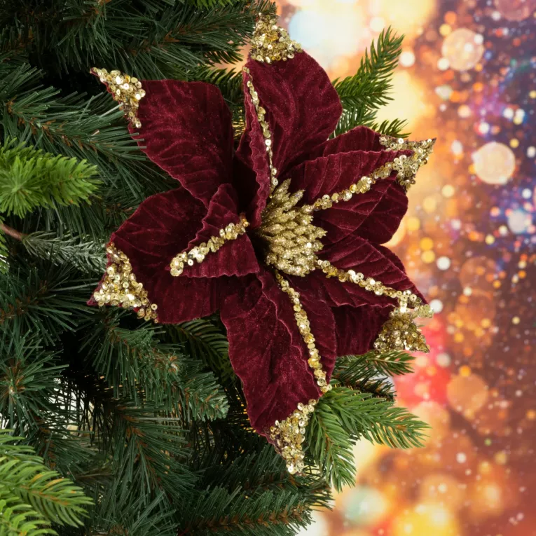 Świąteczny kwiat dekoracyjny z welwetu z dodatkiem lśniących kuleczek