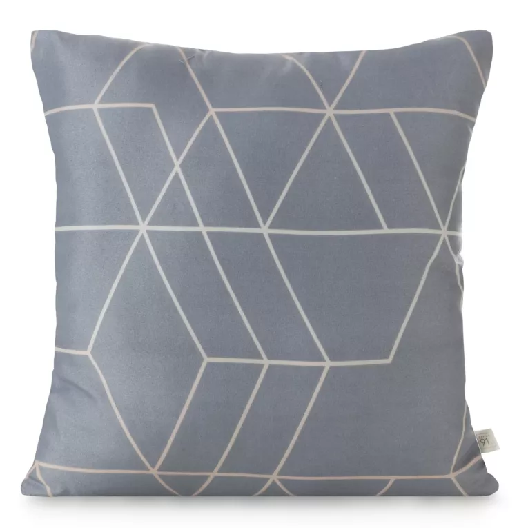 Poszewka na poduszkę 40x40 cm z mikrofibry stalowo, beżowa z nadrukiem geometrycznym GEO 01 DESIGN 91