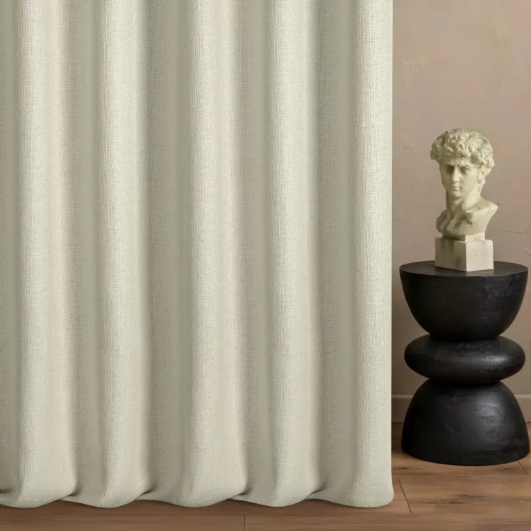 Zasłona szyta na taśmie 5 cm kremowa z tkaniny o naturalnym splocie w stylu eko