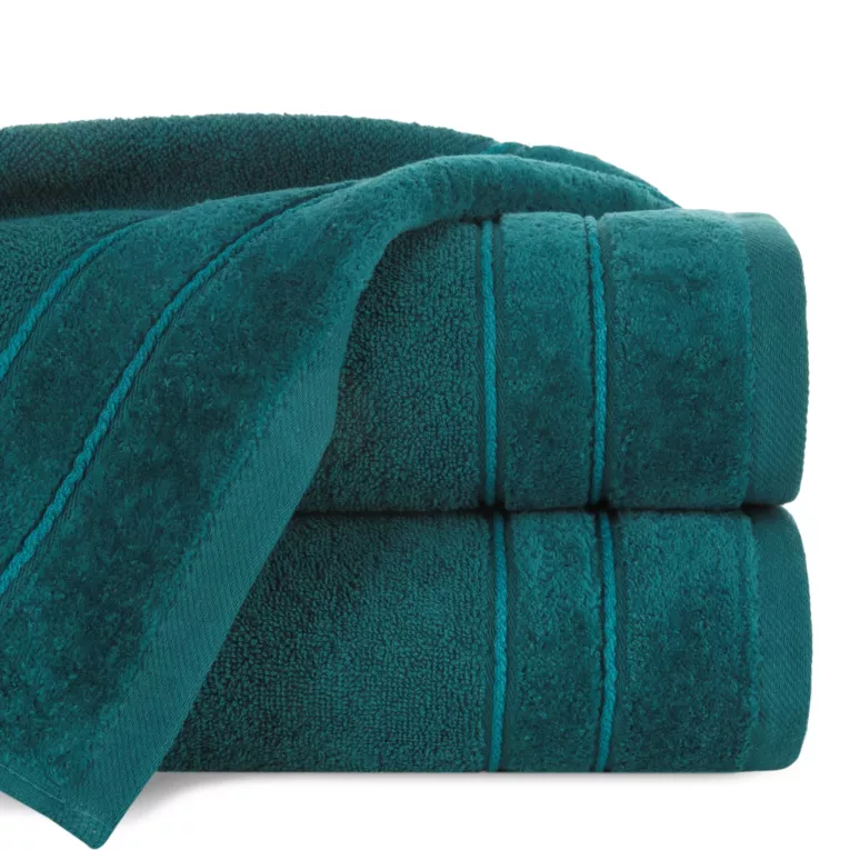 Ręcznik kąpielowy 50x90 cm bawełniany kolor ciemno turkusowy z kontrastującymi paseczkami 500 g/m2 SIBEL
