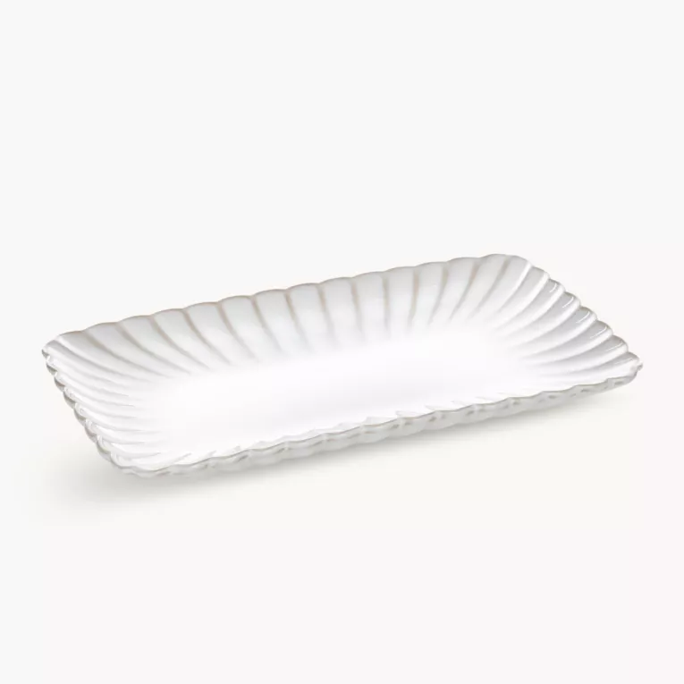 Patera ceramiczna dekoracyjna kremowo-beżowa prostokątna  zdobiona przecieranym wzorem w stylu eko 25x15x3 cm AVRIL
