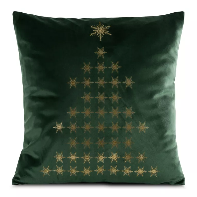 Poszewka na poduszkę 45x45 cm welwetowa kolor zielony zdobiona złotym nadrukiem JOY