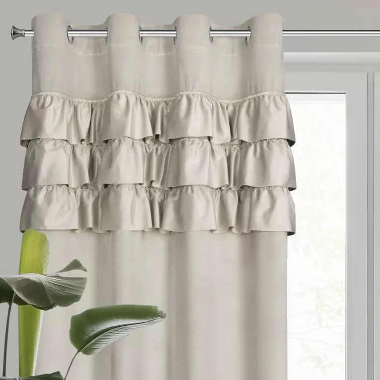 Zasłona welwetowa beżowa zdobiona falbanami 140x250 cm przelotka - SAMI