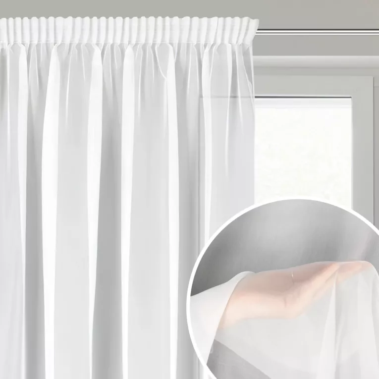 Firana biała z gładkiego matowego woalu 140x270 cm taśma LUCY