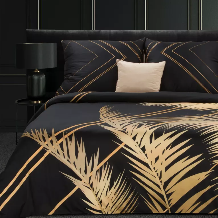Pościel 220x200 cm z makosatyny bawełnianej kolor czarny, złoty z nowoczesnym wzorem VICTORIA 9 Limited Collection