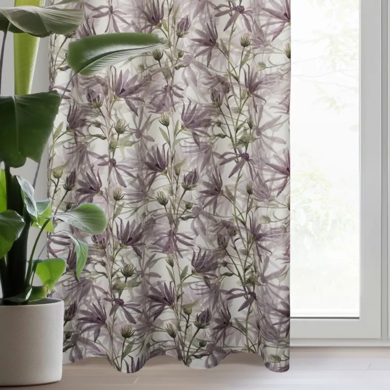 Zasłona fioletowo, zielona z motywem malowanych kwiatów z welwetu140x250 cm przelotka - TESSA